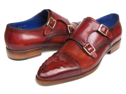 Paul Parkman Men's Studded Captoe Monkstraps Burgundy (ID#047-BUR)