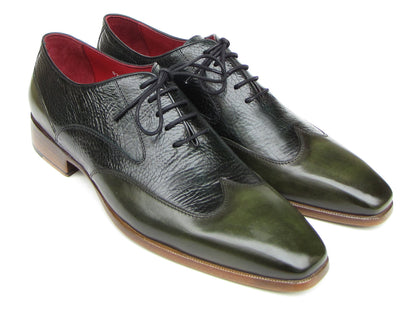 Paul Parkman Men's Wingtip Oxford Floater Leather Green (ID#023-GREEN)