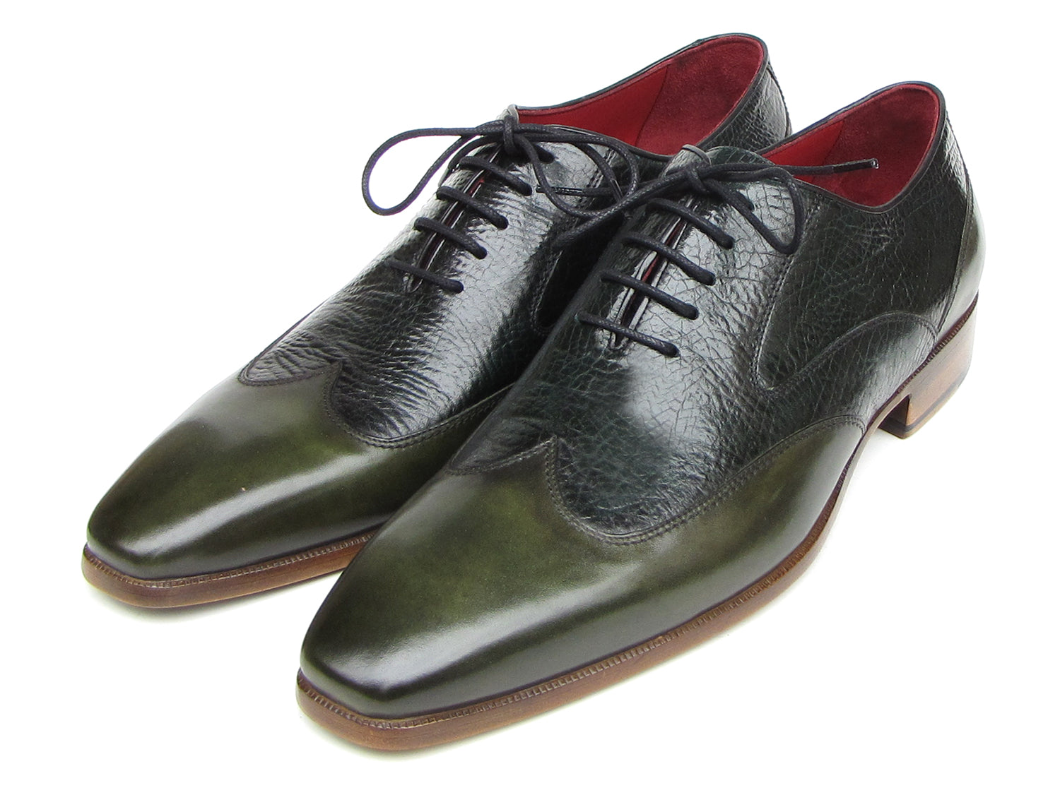 Paul Parkman Men's Wingtip Oxford Floater Leather Green (ID#023-GREEN)