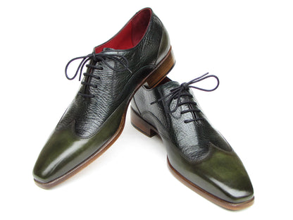 Paul Parkman Men's Wingtip Oxford Floater Leather Green (ID#023-GREEN)