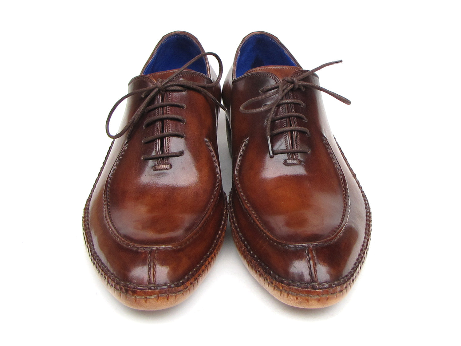 Paul Parkman Men's Side Handsewn Split-toe Brown Oxfords (ID#054-BRW)