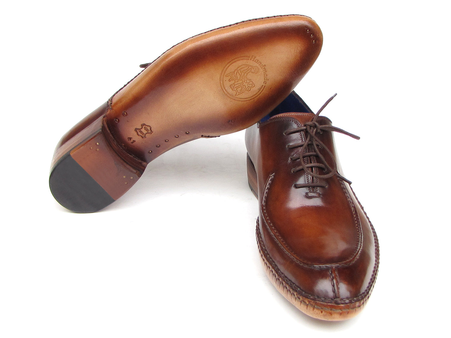 Paul Parkman Men's Side Handsewn Split-toe Brown Oxfords (ID#054-BRW)