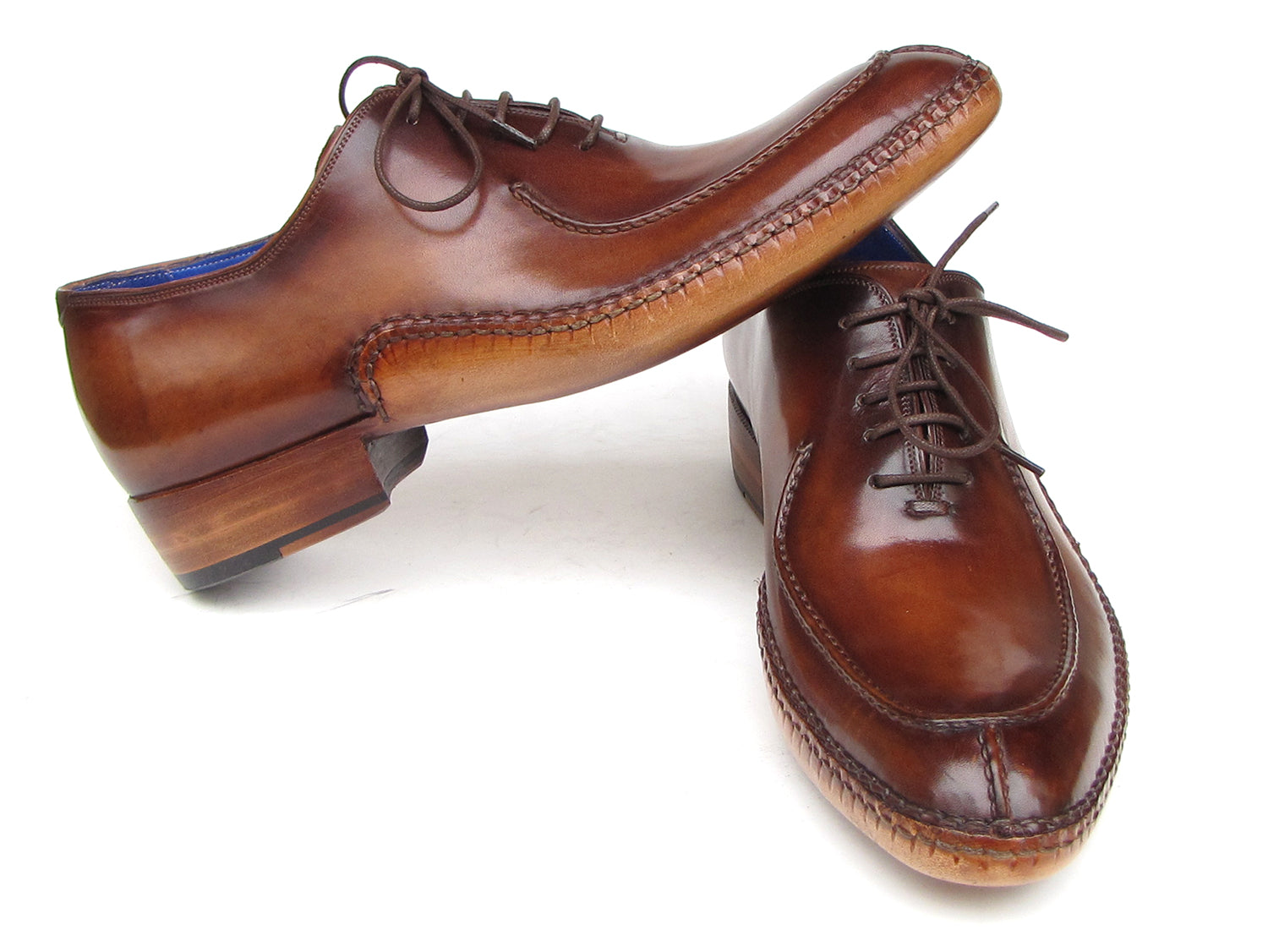 Paul Parkman Men's Side Handsewn Split-toe Brown Oxfords (ID#054-BRW)