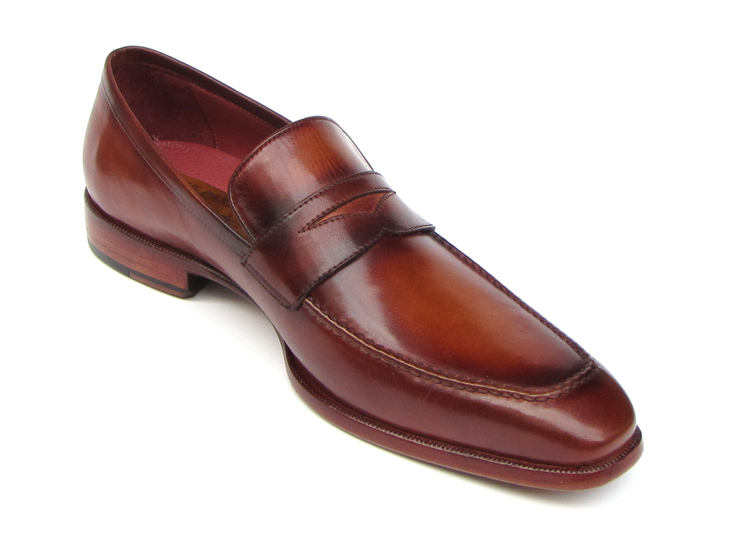 Paul Parkman Men's Penny Loafer Tobacco & Bordeaux Hand-Painted Shoes (ID#067-BRD)