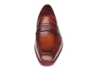Paul Parkman Men's Penny Loafer Tobacco & Bordeaux Hand-Painted Shoes (ID#067-BRD)