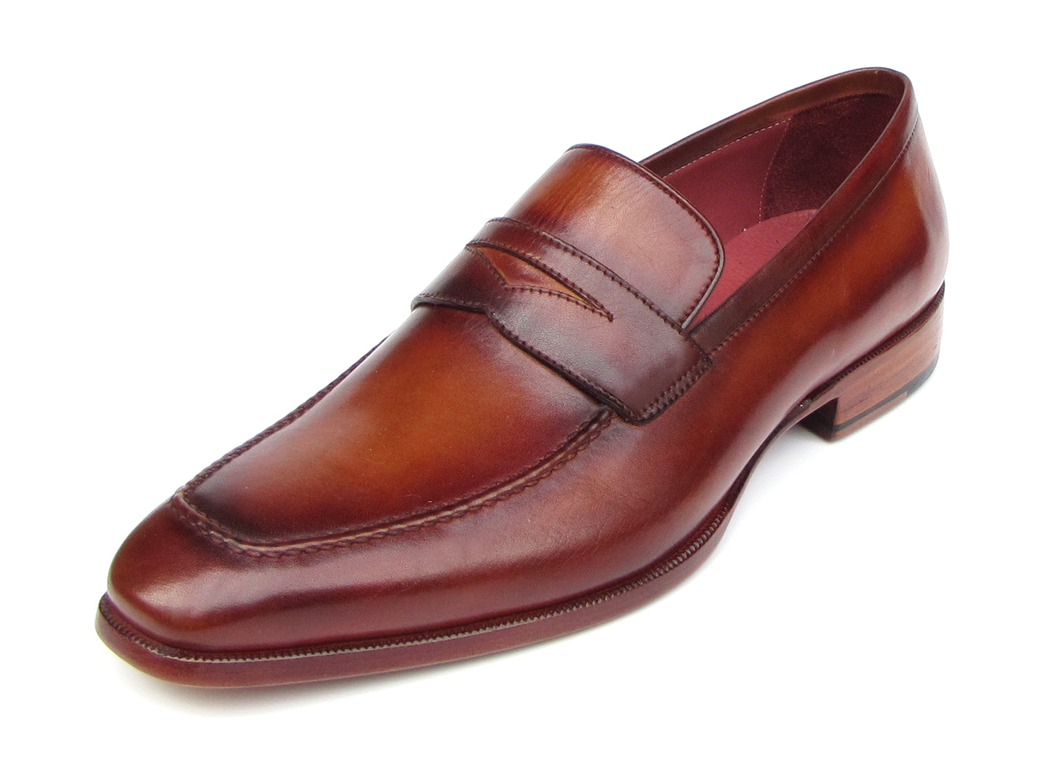 Paul Parkman Men's Penny Loafer Tobacco & Bordeaux Hand-Painted Shoes (ID#067-BRD)