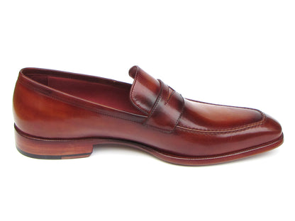 Paul Parkman Men's Penny Loafer Tobacco & Bordeaux Hand-Painted Shoes (ID#067-BRD)
