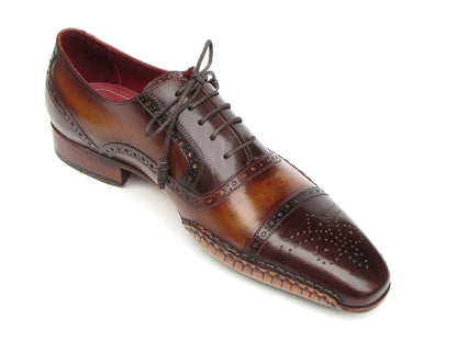 Paul Parkman Men's Captoe Oxfords Brown Hand Painted Shoes (ID#5032-BRW)