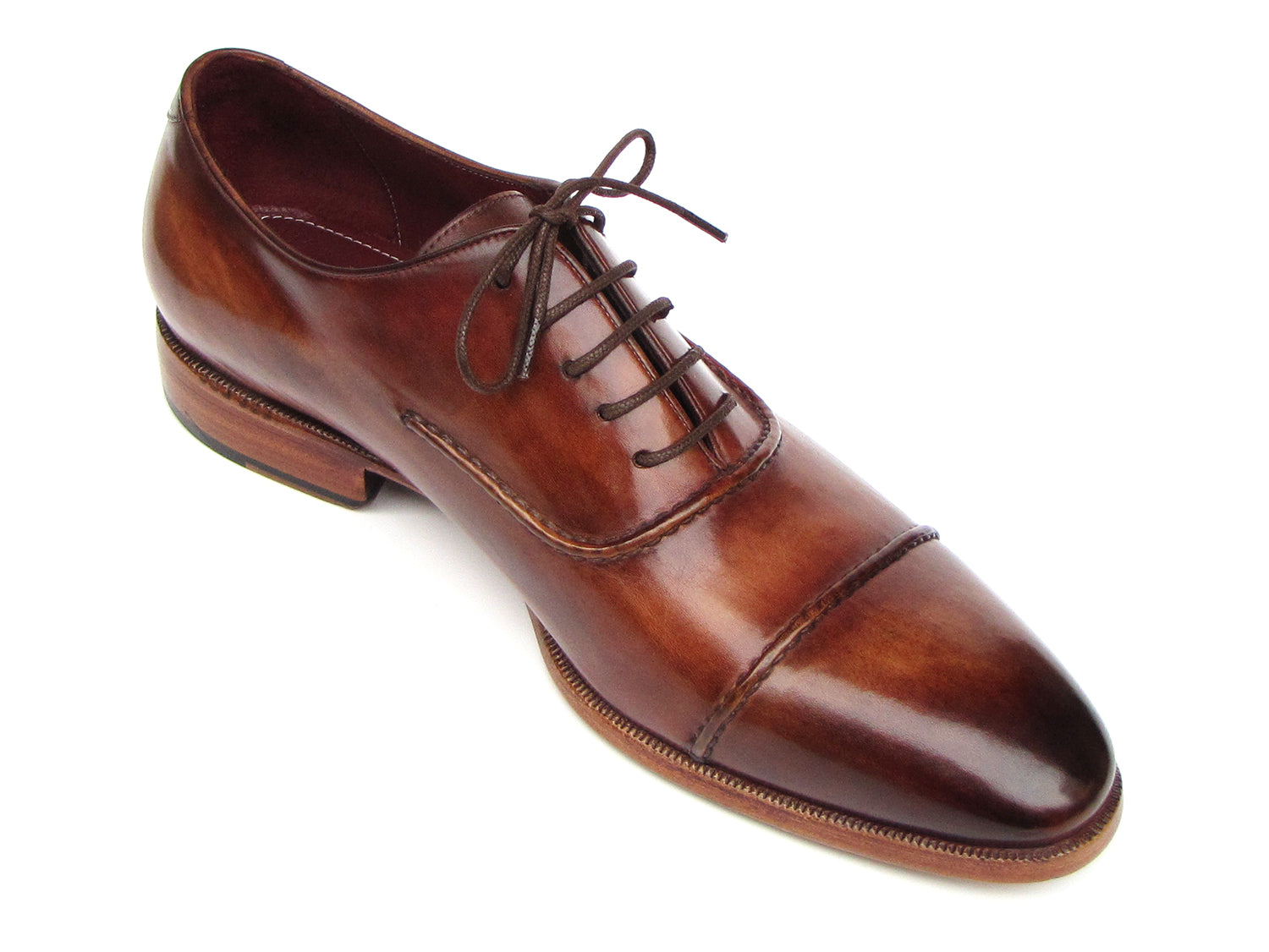 Paul Parkman Men's Captoe Oxfords Brown Hand Painted Shoes (ID#077-BRW)
