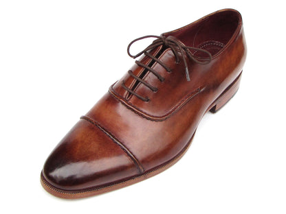 Paul Parkman Men's Captoe Oxfords Brown Hand Painted Shoes (ID#077-BRW)