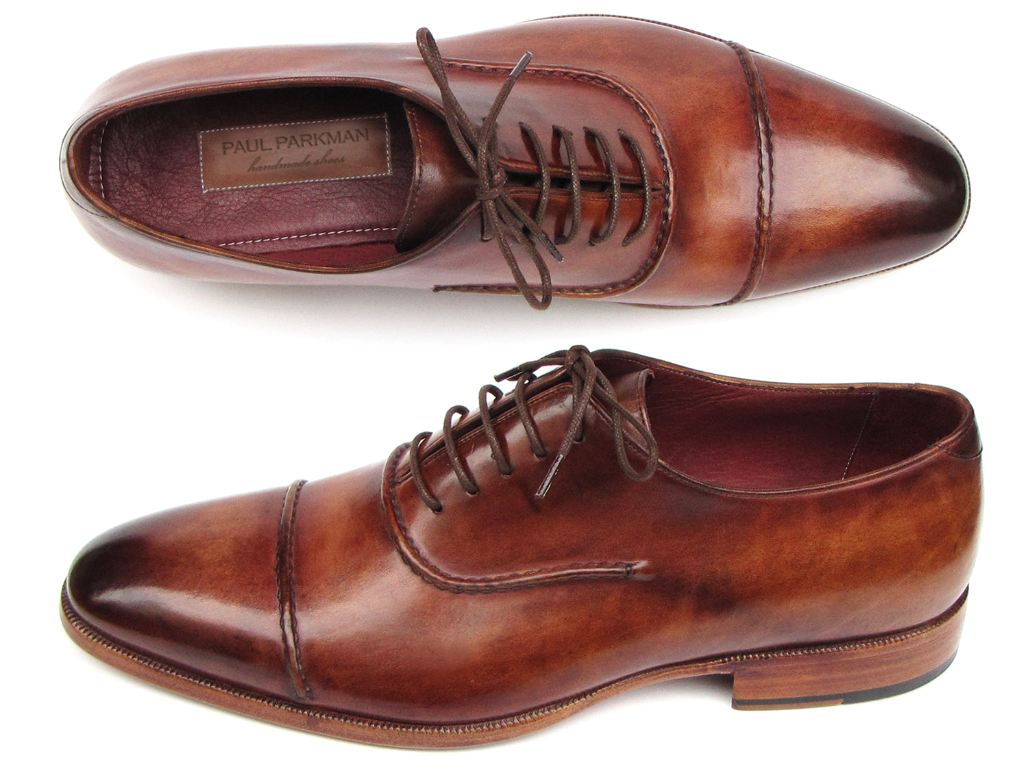 Paul Parkman Men's Captoe Oxfords Brown Hand Painted Shoes (ID#077-BRW)