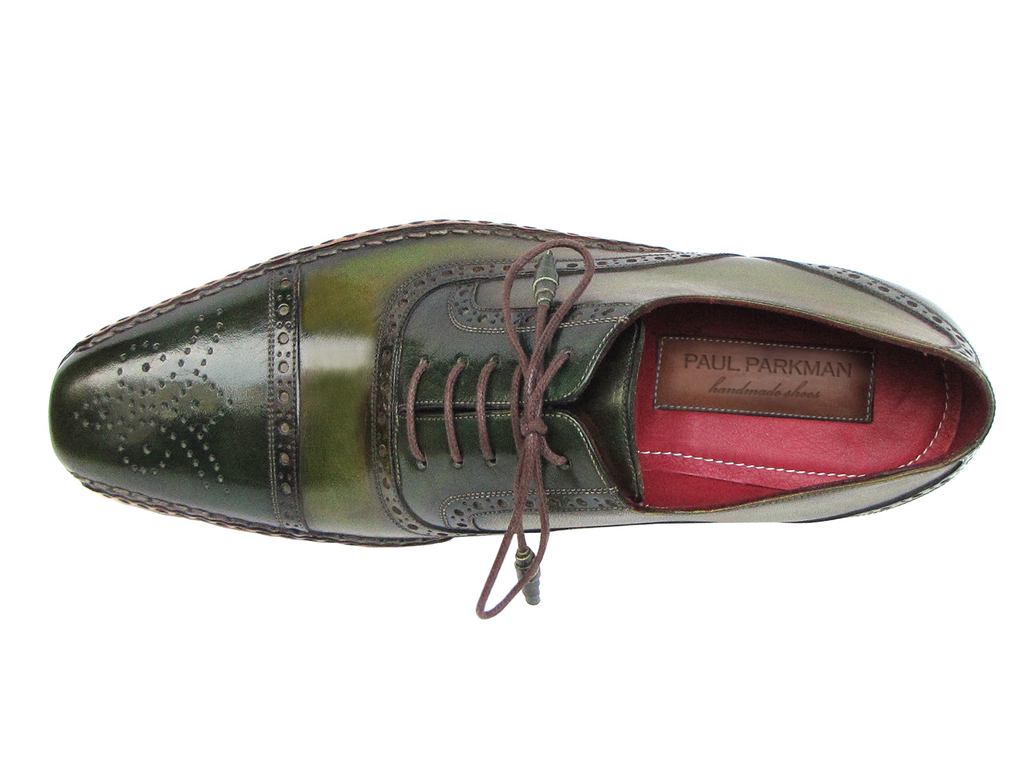 Paul Parkman Men's Side Handsewn Captoe Oxfords Green (ID#5032-GREEN)