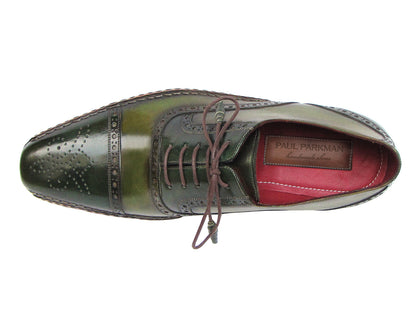 Paul Parkman Men's Side Handsewn Captoe Oxfords Green (ID#5032-GREEN)