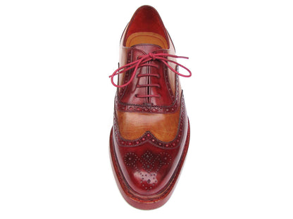Paul Parkman Men's Triple Leather Sole Wingtip Brogues Bordeaux & Camel (ID#027-TRP-CMLBRD)