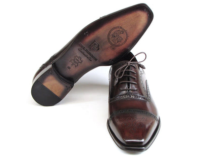 Paul Parkman Men's Captoe Oxfords Bordeaux & Brown Hand-Painted (ID#024-BRWBRD)