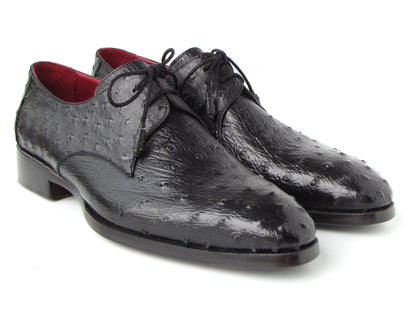 Paul Parkman Men's Black Genuine Ostrich Derby Shoes (ID#33B76-BLK)