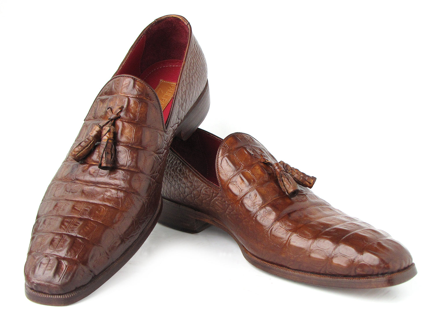 Paul Parkman Men's Brown Crocodile Embossed Calfskin Tassel Loafer (ID#PP2281-BRW)