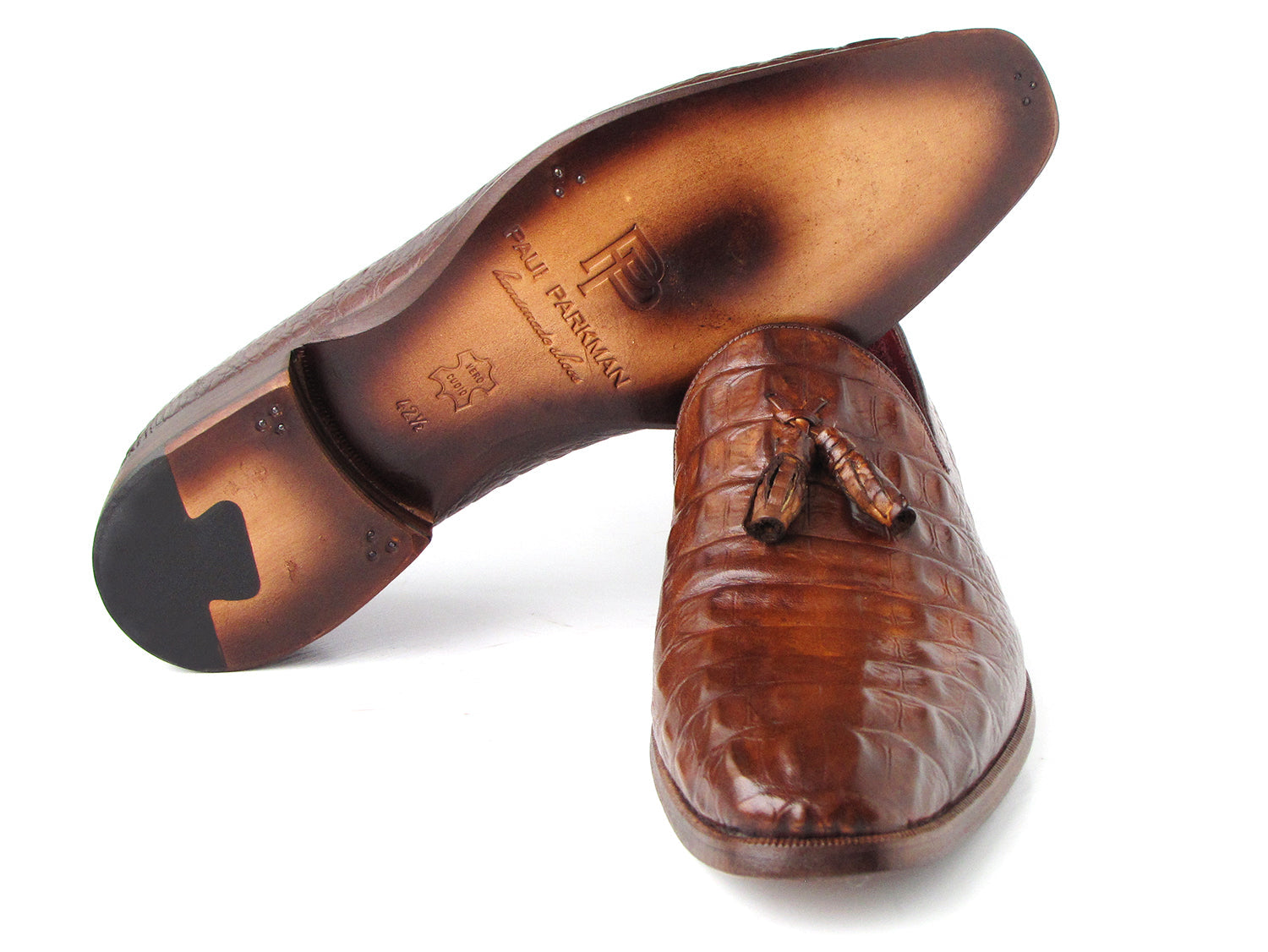 Paul Parkman Men's Brown Crocodile Embossed Calfskin Tassel Loafer (ID#PP2281-BRW)
