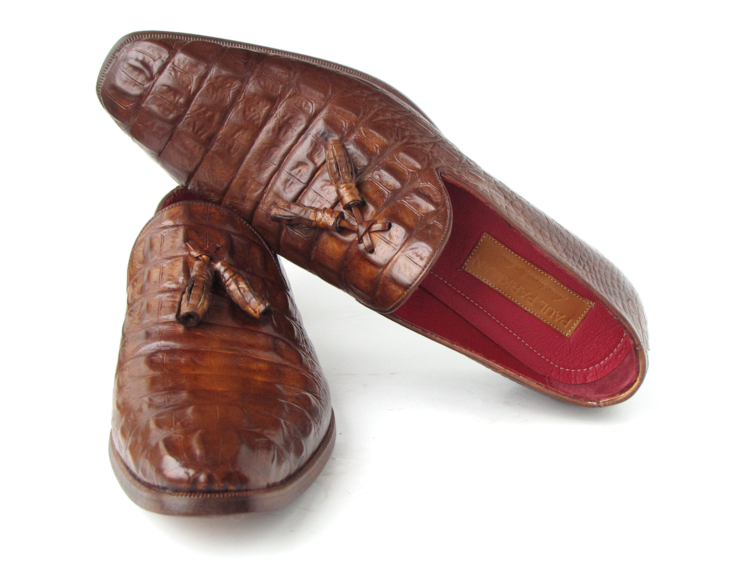 Paul Parkman Men's Brown Crocodile Embossed Calfskin Tassel Loafer (ID#PP2281-BRW)