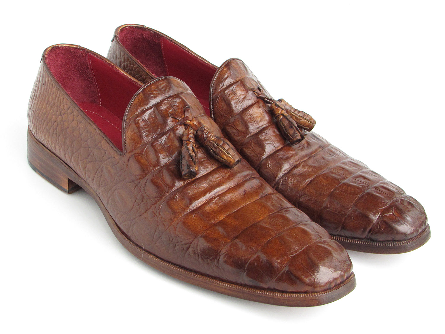 Paul Parkman Men's Brown Crocodile Embossed Calfskin Tassel Loafer (ID#PP2281-BRW)