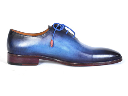Paul Parkman Men's Plain Toe Wholecut Oxfords Blue Hand-Painted (ID#755-BLU)