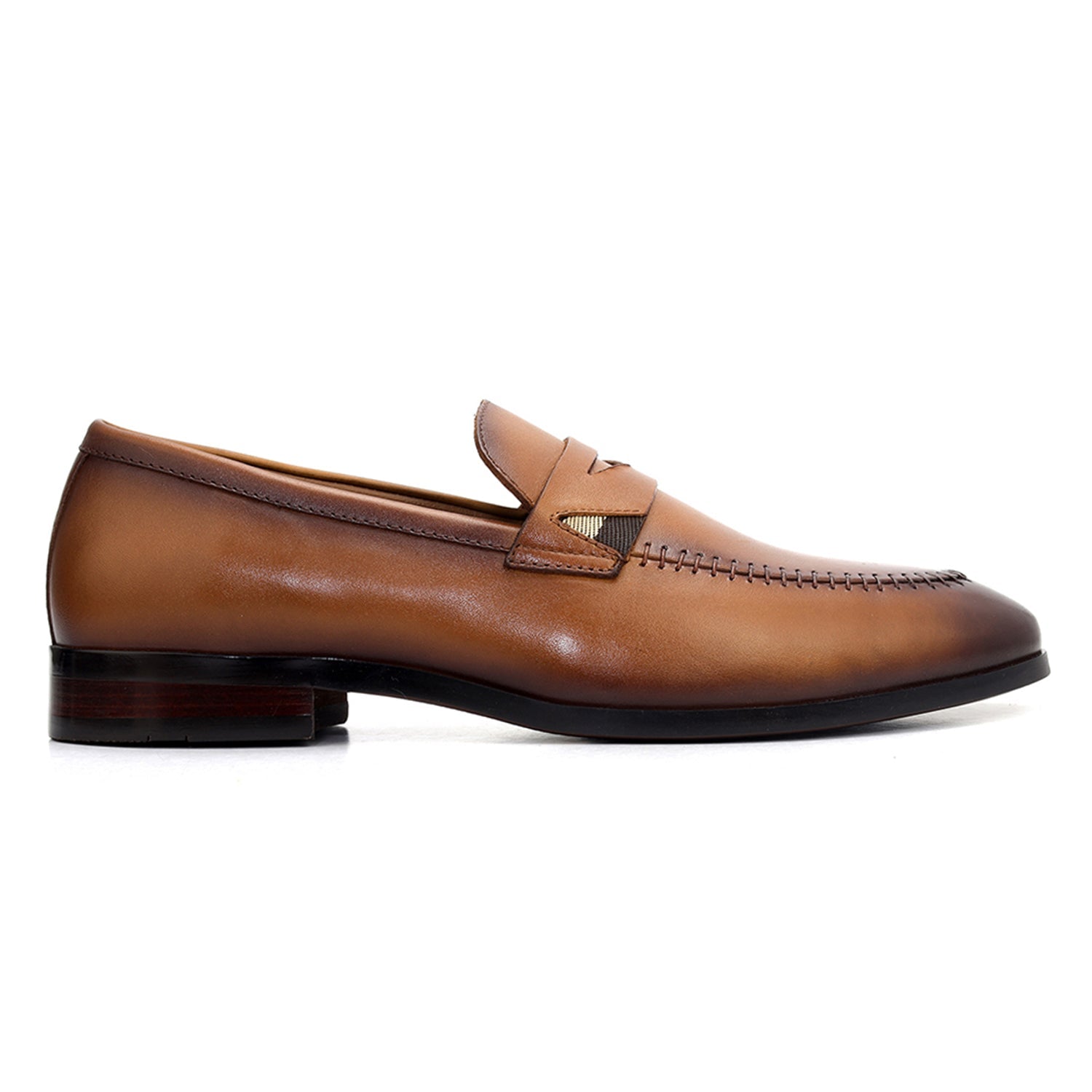 Tan Leather Loafers With Top Panel