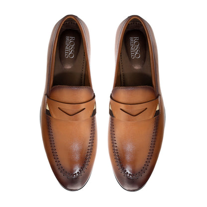 Tan Leather Loafers With Top Panel