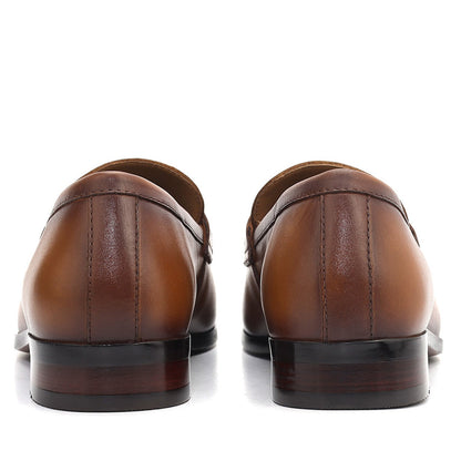 Tan Leather Loafers With Top Panel