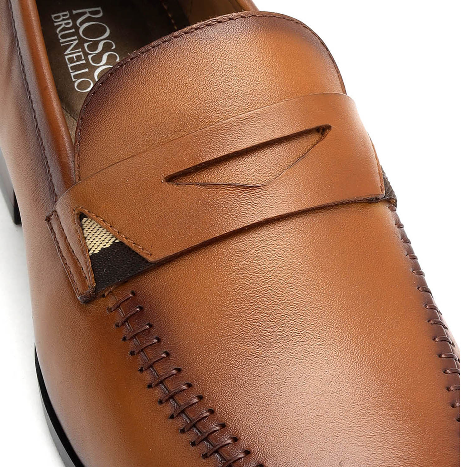 Tan Leather Loafers With Top Panel