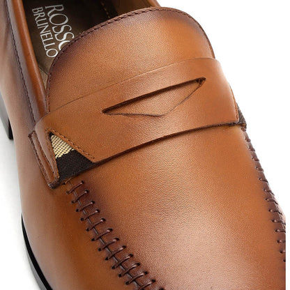 Tan Leather Loafers With Top Panel