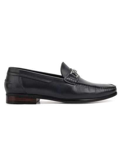 Blue Leather Loafers With Panel On Top