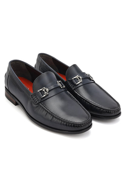 Blue Leather Loafers With Panel On Top