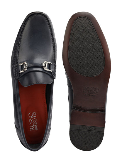 Blue Leather Loafers With Panel On Top