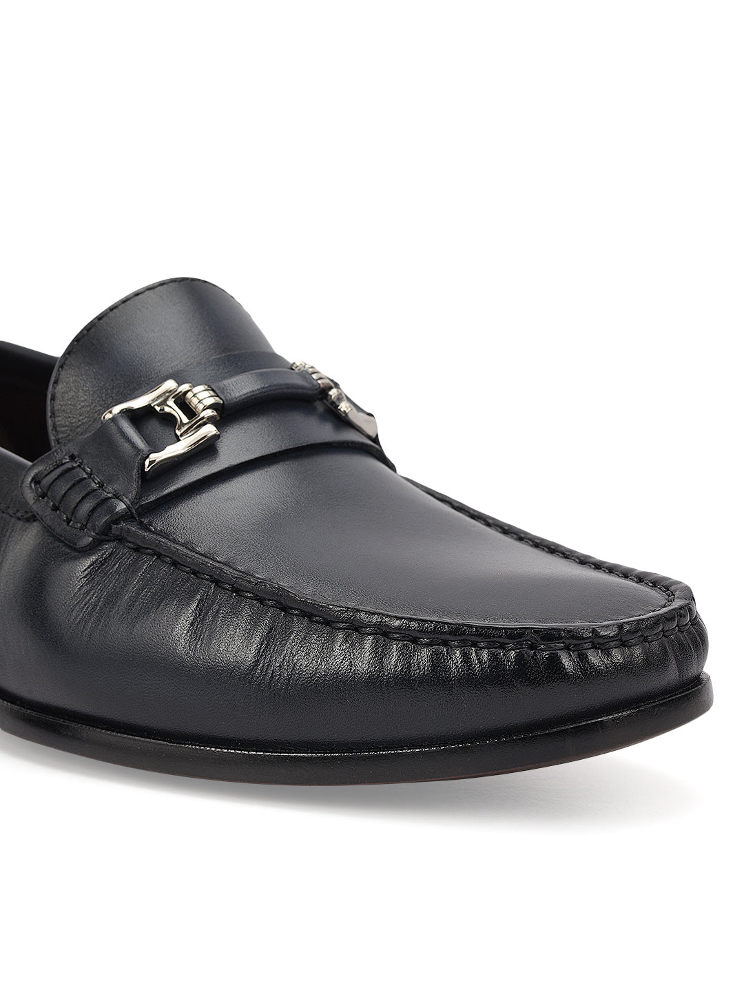 Blue Leather Loafers With Panel On Top