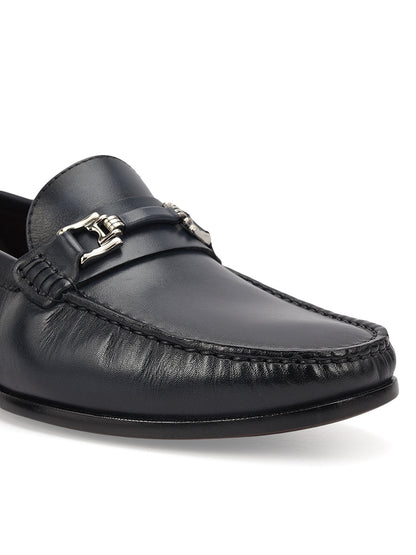 Blue Leather Loafers With Panel On Top