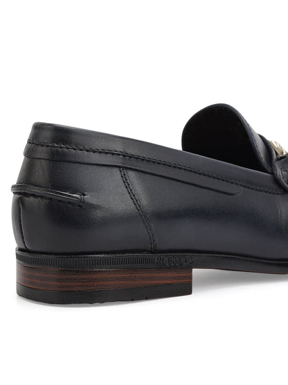 Blue Leather Loafers With Panel On Top