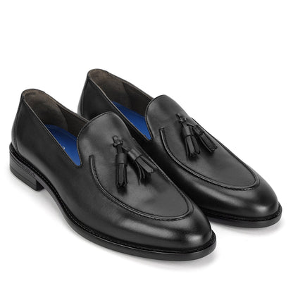 Black Leather Loafers With Tassels