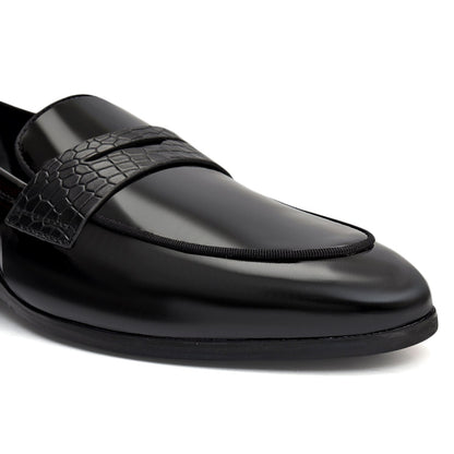 Black Croco Trim Loafers