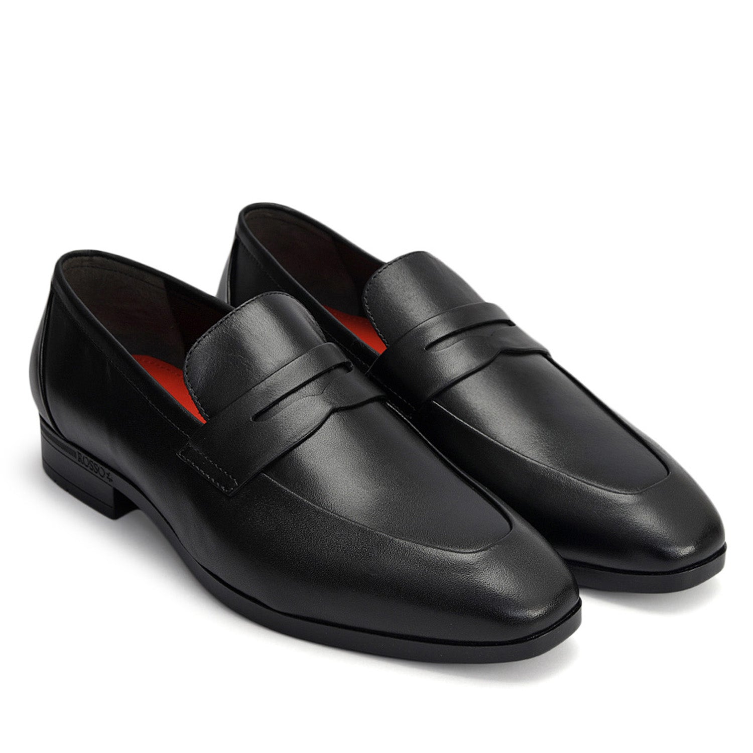 Black Leather Loafers With Panel