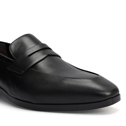 Black Leather Loafers With Panel