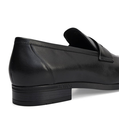Black Leather Loafers With Panel