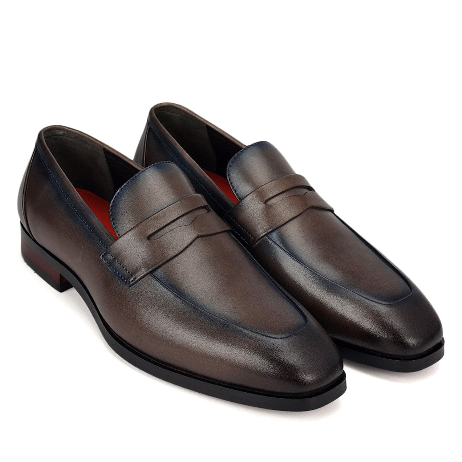 Grey Leather Loafers With Panel