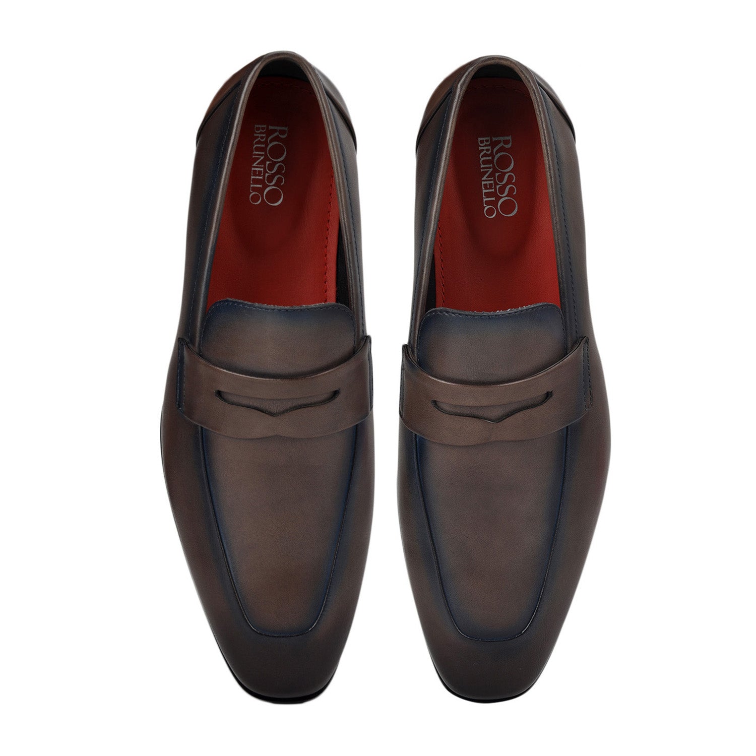 Grey Leather Loafers With Panel