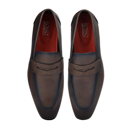 Grey Leather Loafers With Panel