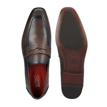 Grey Leather Loafers With Panel
