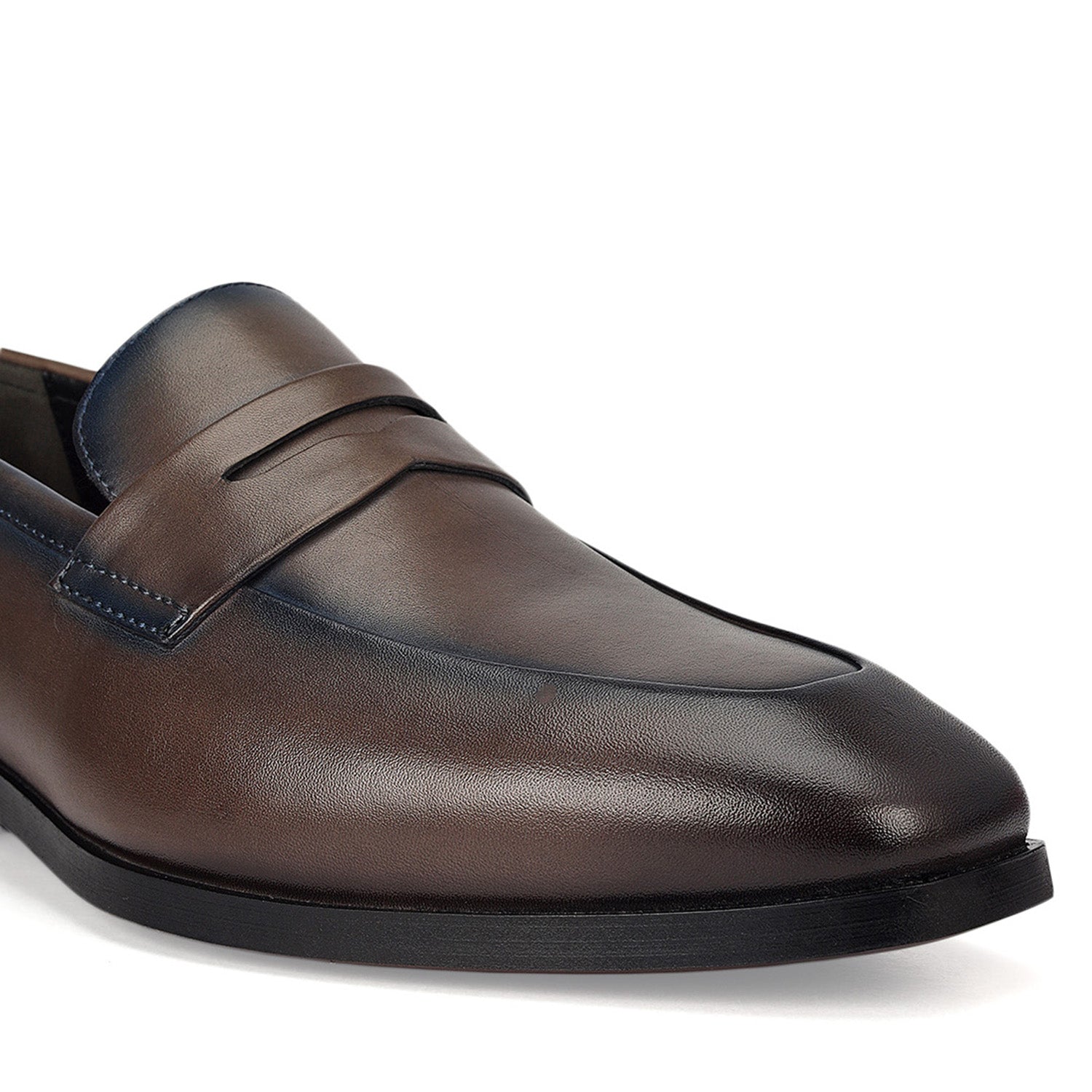 Grey Leather Loafers With Panel