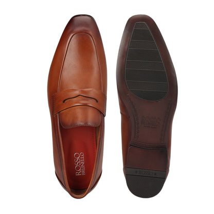 Tan Leather Loafers With Panel