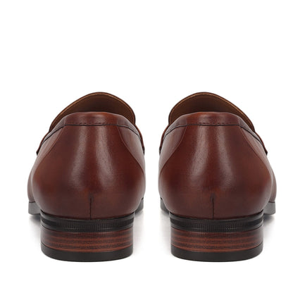 Tan Leather Loafers With Panel