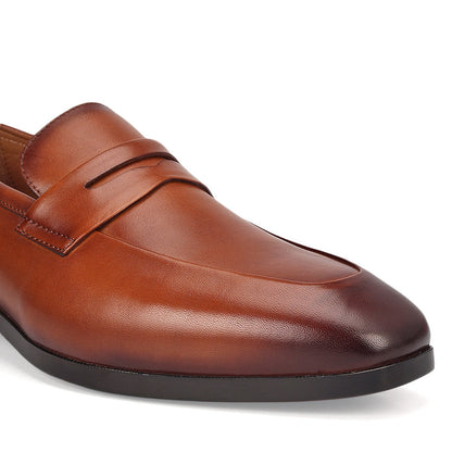 Tan Leather Loafers With Panel