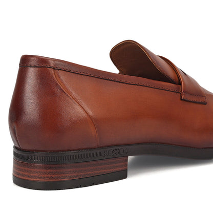 Tan Leather Loafers With Panel